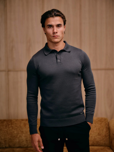 Malelions Malelions Knitted Long Sleeve Polo - Mulch Brown