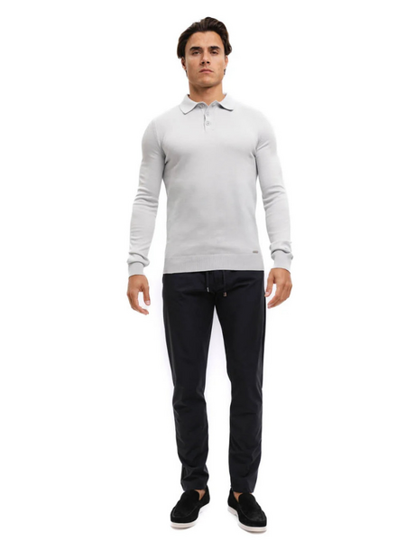 Malelions Malelions Knitted Long Sleeve Polo - Ocean Grey
