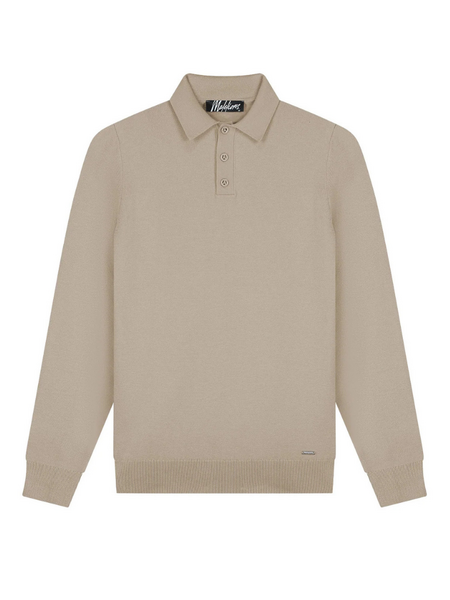 Malelions Malelions Knitted Long Sleeve Polo - Sand Malelions Knitted Long Sleeve Polo - Sand