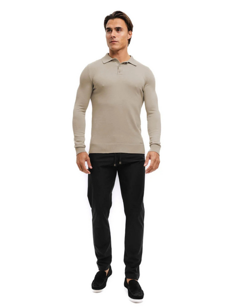 Malelions Malelions Knitted Long Sleeve Polo - Sand