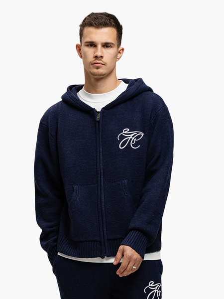 JorCustom Signature Knitwear Zipped Hoodie - Navy JorCustom JorCustom Signature Knitwear Zipped Hoodie - Navy