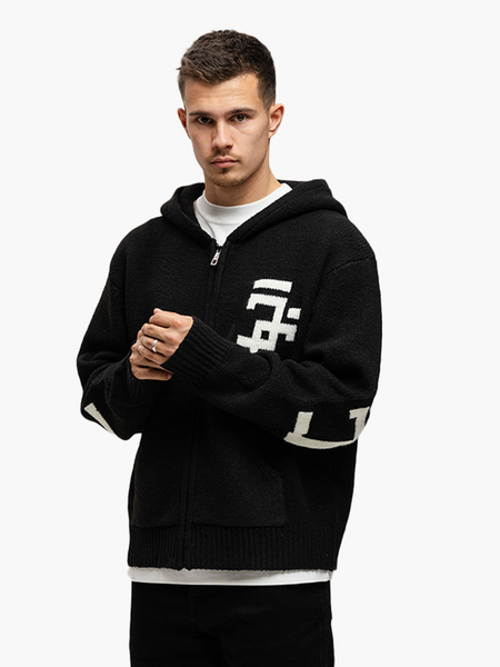 JorCustom JorCustom Splitted Knitwear Zipped Hoodie - Black
