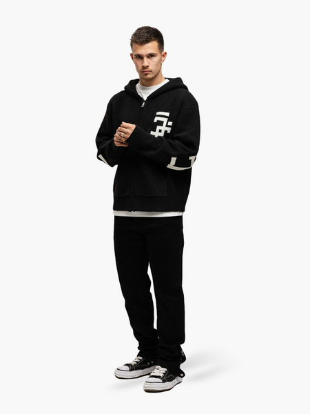 JorCustom JorCustom Splitted Knitwear Zipped Hoodie - Black