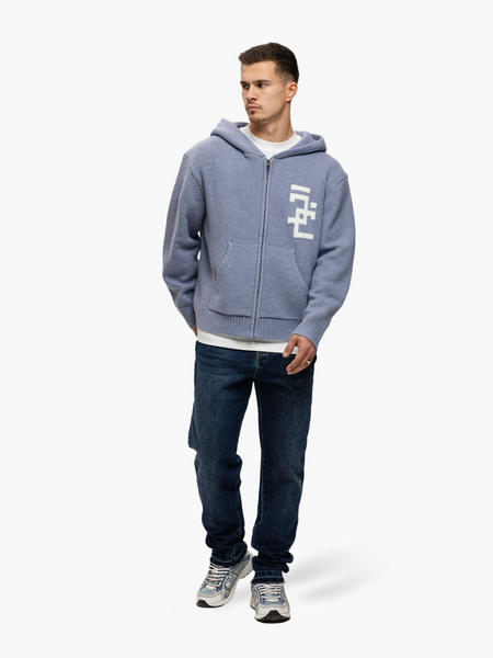 JorCustom JorCustom Splitted Knitwear Zipped Hoodie - Blue