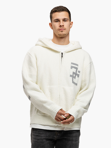 JorCustom Splitted Knitwear Zipped Hoodie - Off White JorCustom JorCustom Splitted Knitwear Zipped Hoodie - Off White