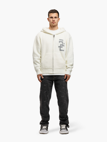 JorCustom Splitted Knitwear Zipped Hoodie - Off White JorCustom JorCustom Splitted Knitwear Zipped Hoodie - Off White