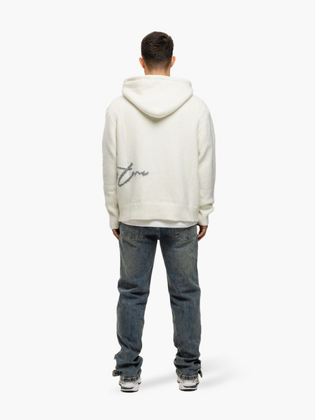 JorCustom Penned Knitwear Hoodie - Off White JorCustom JorCustom Penned Knitwear Hoodie - Off White