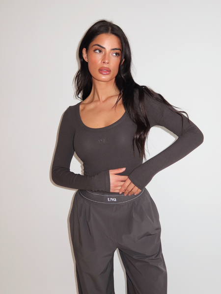 Unique The Label Gill Long Sleeve Bodysuit - Charcoal Unique The Label Unique The Label Gill Long Sleeve Bodysuit - Charcoal