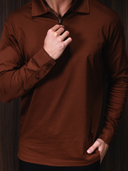 TriaD'oro TriaD'oro Polo Zip Long Sleeve - Copper