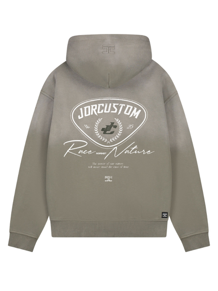 JorCustom JorCustom RaceAgainstNature Sunfade Zipped Hoo - VintageGreen