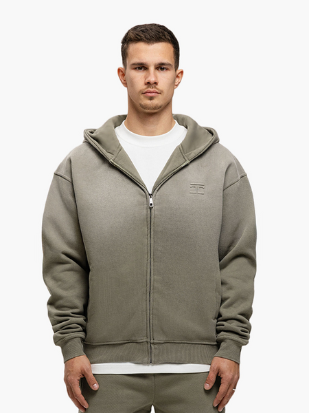 JorCustom JorCustom RaceAgainstNature Sunfade Zipped Hoo - VintageGreen