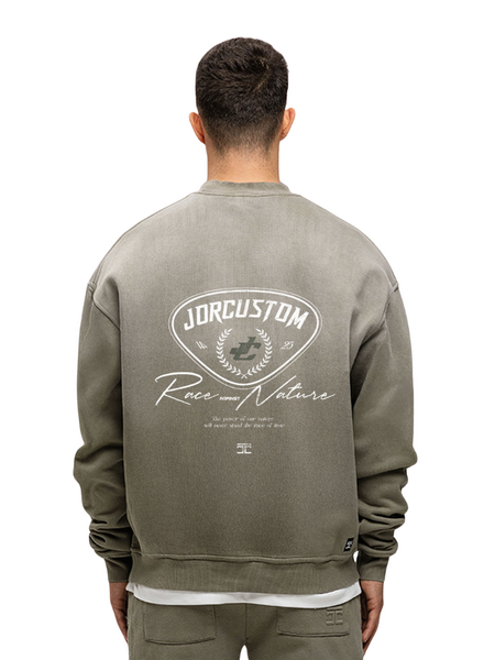 JorCustom JorCustom RaceAgainstNature Sunfade Crewneck Sweater - Vintage Green