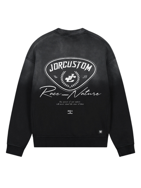 JorCustom RaceAgainstNature Sunfade Crewneck Sweater - Black JorCustom JorCustom RaceAgainstNature Sunfade Crewneck Sweater - Black