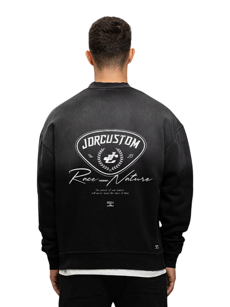 JorCustom RaceAgainstNature Sunfade Crewneck Sweater - Black JorCustom JorCustom RaceAgainstNature Sunfade Crewneck Sweater - Black