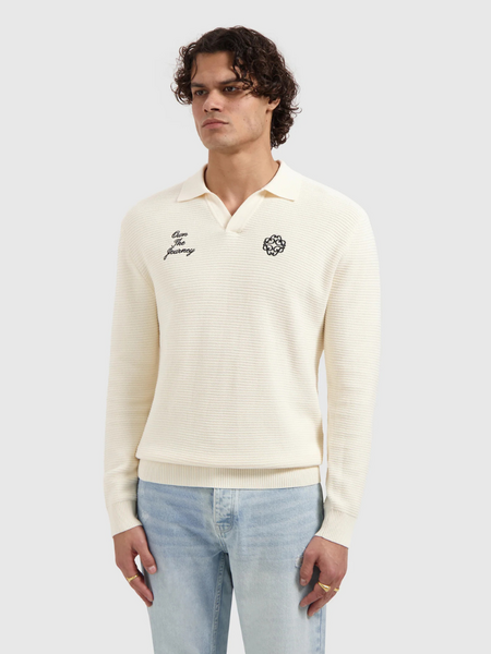 Pure Path Pure Path Embroidered Braided Knit Polo - Off White