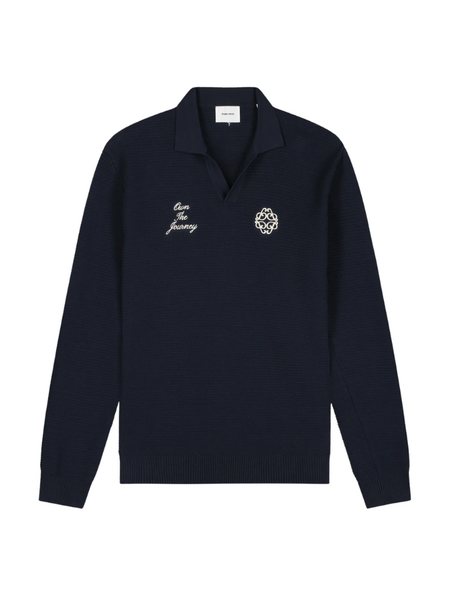 Pure Path Embroidered Braided Knit Polo - Dark Navy