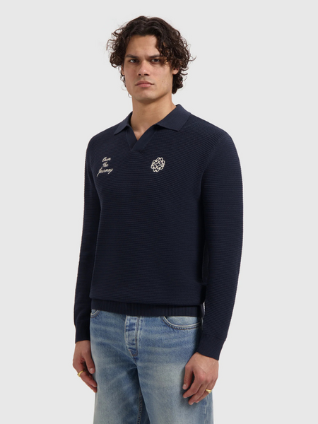 Pure Path Pure Path Embroidered Braided Knit Polo - Dark Navy