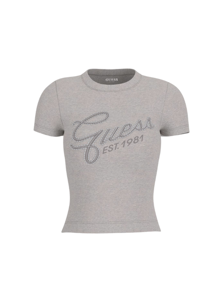 Guess Guess SS CN Studs Cropped Top - Light Melange Grey