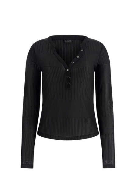 Guess LS Marilena Henley Top - Jet Black Tonal Foil