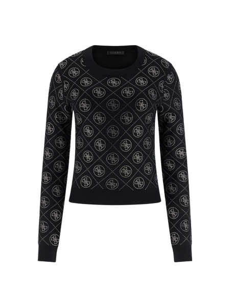 Guess LS CN Rhinestone 4G Sweater - Jet Black