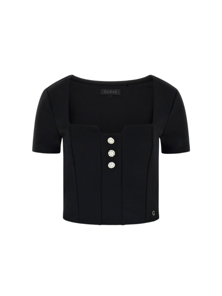 Guess Evelina Square Neck Cropped Top - Jet Black