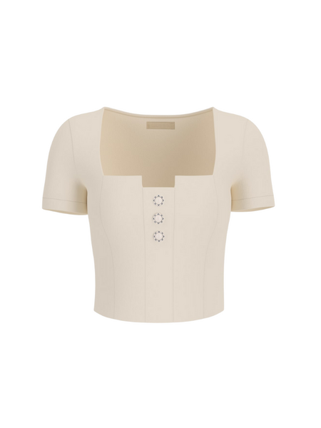 Guess Guess Evelina Square Neck Cropped Top - Pearl White Guess Evelina Square Neck Cropped Top - Pearl White