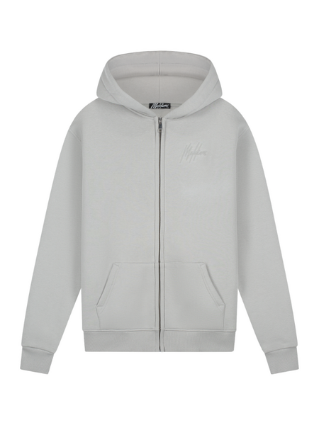 Malelions Striped Signature Zip Hoodie - Pearl Grey