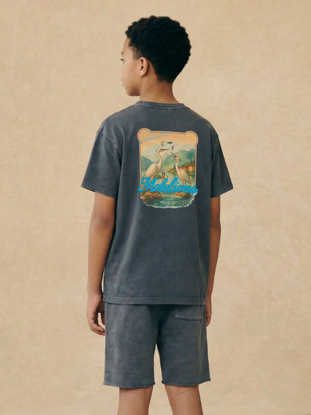 Malelions Malelions Kids Relaxed White Heron T-Shirt - Acid Wash