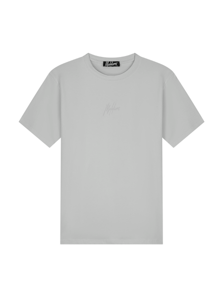 Malelions Striped Signature T-Shirt - Pearl Grey
