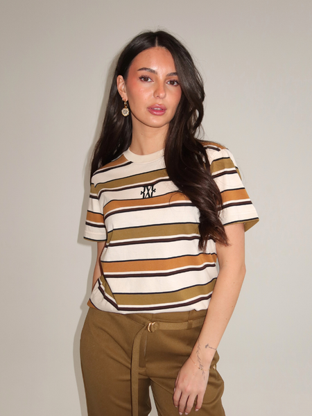 Josh V Dorie T-Shirt - Olive Green Stripe