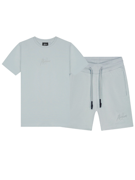 Malelions Kids Striped Signature Short Combi-set - Ocean Grey