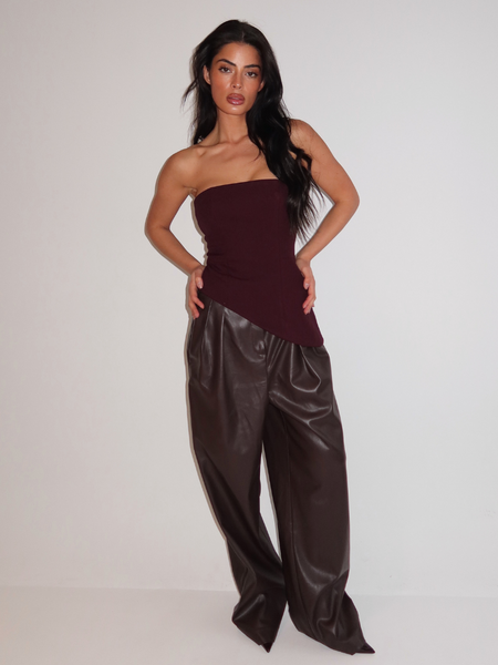 Unique The Label Unique The Label Ziva Faux Leather Pantalon  - Brown
