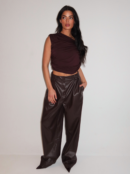 Unique The Label Unique The Label Ziva Faux Leather Pantalon  - Brown