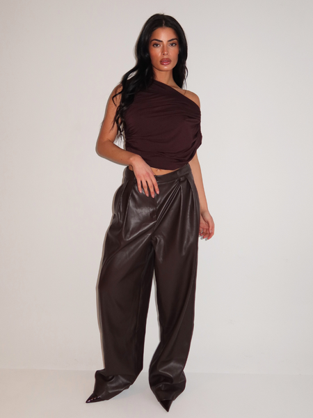 Unique The Label Unique The Label Ziva Faux Leather Pantalon  - Brown