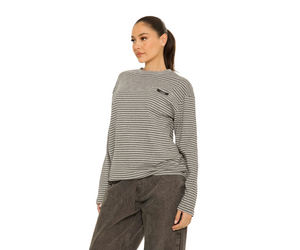 La Sisters Long Sleeve Oversized Striped Tee - Dark Grey - Eddy's