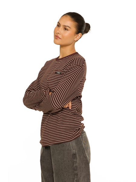 La Sisters La Sisters Long Sleeve Oversized Striped Tee - Brown