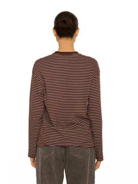 La Sisters La Sisters Long Sleeve Oversized Striped Tee - Brown