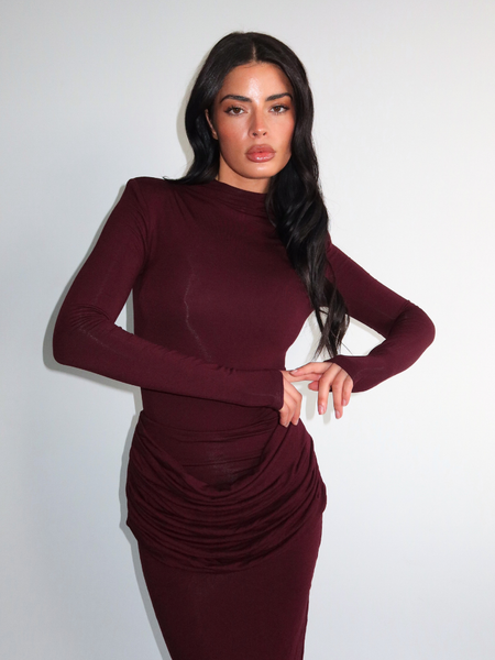 Unique The Label Unique The Label Eliza Drape Long Skirt - Burgundy