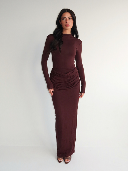 Unique The Label Unique The Label Eliza Drape Long Skirt - Cacao