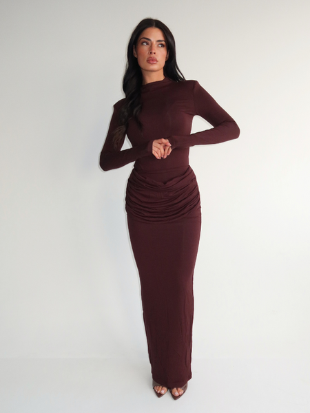 Unique The Label Eliza Drape Long Skirt - Cacao