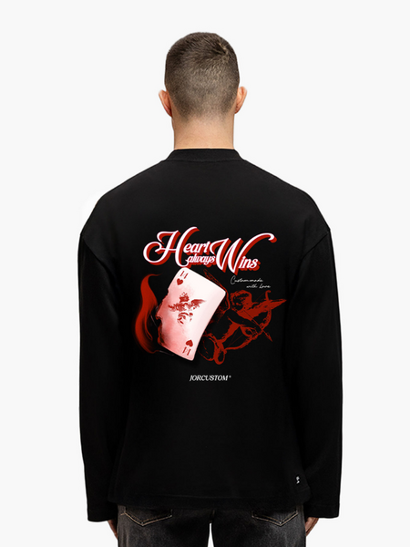 JorCustom JorCustom Heart Always Wins Longsleeve T-Shirt - Black