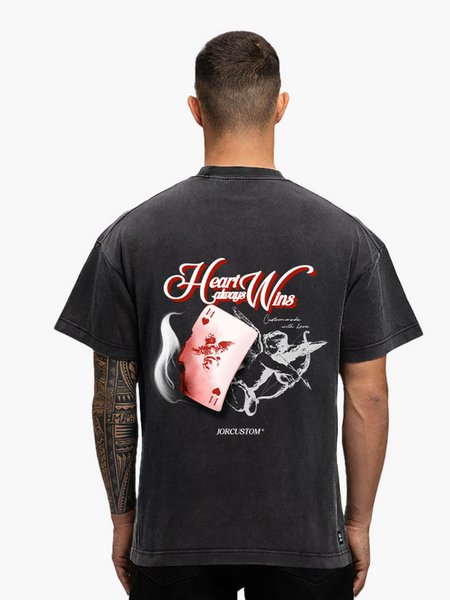 JorCustom JorCustom Heart Always Wins Loose Fit T-Shirt - Acid Grey