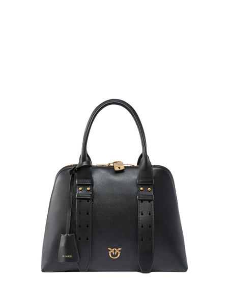 Pinko Pinko Bowling Bag Medium Vitello Handbag - Black/Antique Gold Pinko Bowling Bag Medium Vitello Handbag - Black/Antique Gold