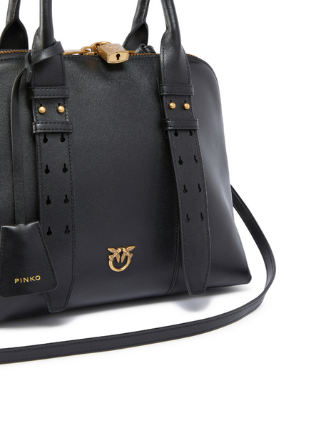 Pinko Bowling Bag Medium Vitello Handbag - Black/Antique Gold Pinko Pinko Bowling Bag Medium Vitello Handbag - Black/Antique Gold