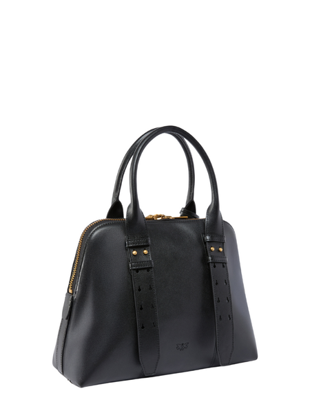 Pinko Bowling Bag Medium Vitello Handbag - Black/Antique Gold Pinko Pinko Bowling Bag Medium Vitello Handbag - Black/Antique Gold