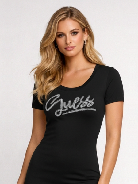 Guess Guess SS CN Script T-Shirt - Jet Black