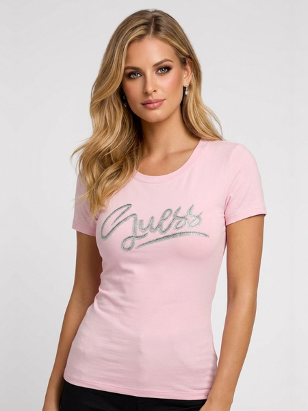 Guess Guess SS CN Script T-Shirt - Delicate Pink