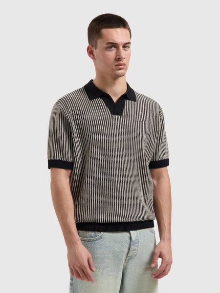Pure Path Ladder Stitch Knitted Polo - Black Pure Path Pure Path Ladder Stitch Knitted Polo - Black