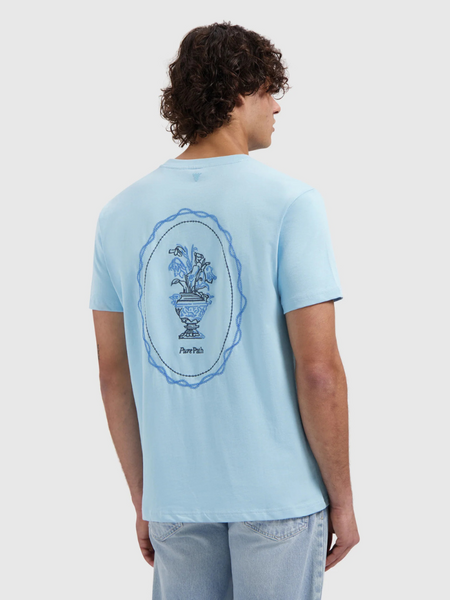 Pure Path Embroidered Vase T-Shirt - Sky Blue