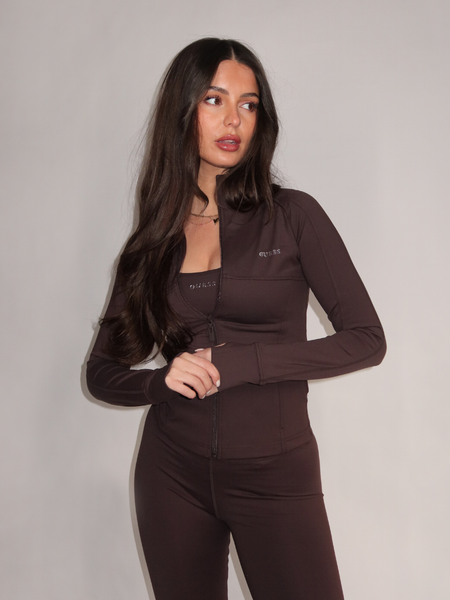 Guess Margot LS Zip Active Vest - Coffee Roast Guess Guess Margot LS Zip Active Vest - Coffee Roast